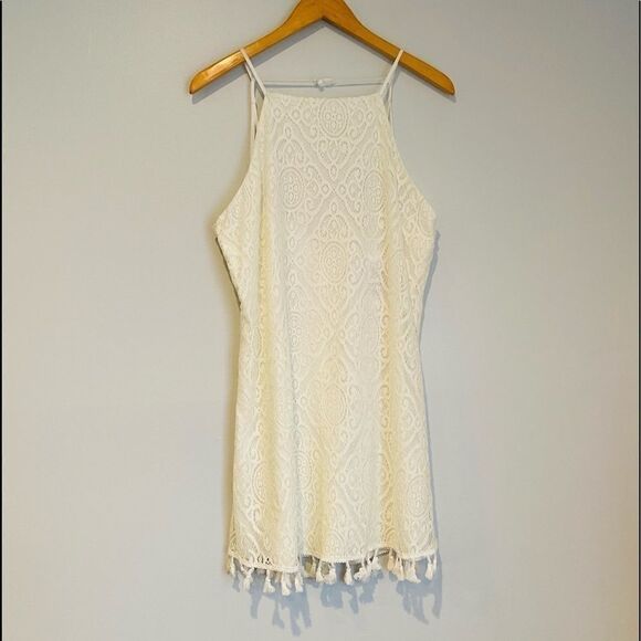 Speechless Juniors' Allover-Lace Tassel-Hem Dress - Picture 3 of 9